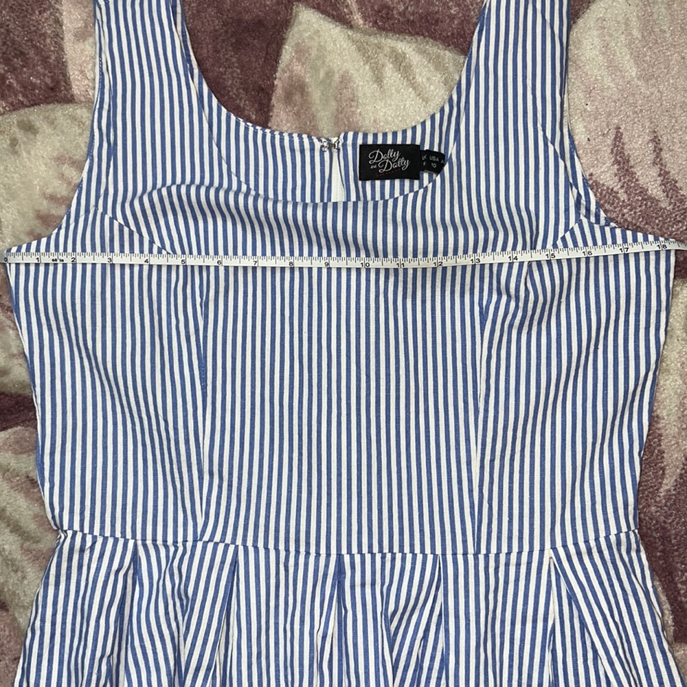 Dolly and Dotty Amanda Blue Pinstriped Cotton Swing Dress - Picture 8 of 11